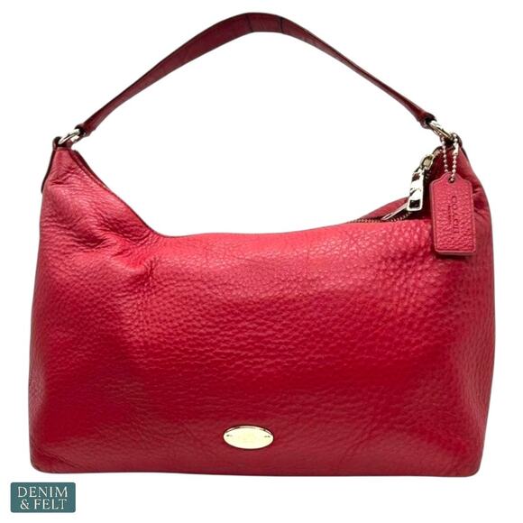 Coach Red Pebbled Leather Hobo Shoulder Bag w/ Crossbody Strap Gold Hardware - Picture 2 of 16